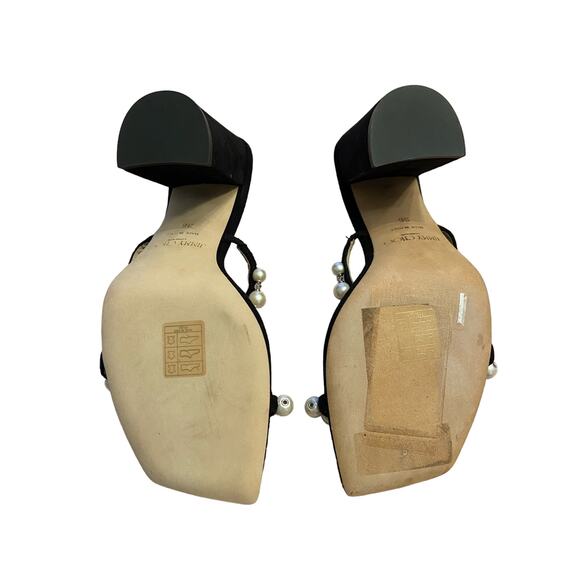 Jimmy Choo Amara 85 Faux Beads Pearl Embellished Sandals Block Heel Suede Sz 36 - Picture 10 of 14